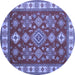 Round Geometric Blue Traditional Rug, tr387blu