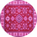 Round Geometric Pink Traditional Rug, tr387pnk