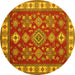 Round Geometric Yellow Traditional Rug, tr387yw