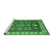 Sideview of Machine Washable Geometric Emerald Green Traditional Area Rugs, wshtr387emgrn