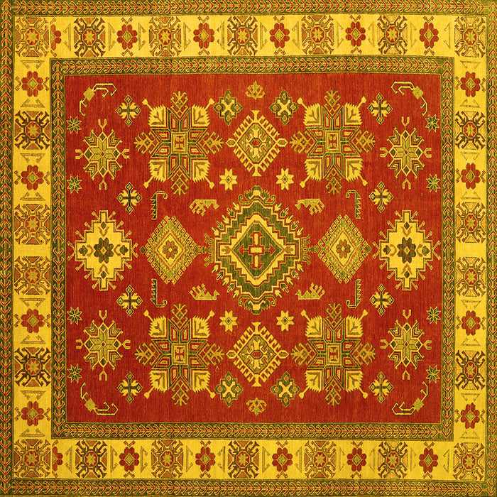 Square Machine Washable Geometric Yellow Traditional Rug, wshtr387yw