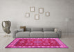 Machine Washable Geometric Pink Traditional Rug in a Living Room, wshtr387pnk