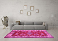 Machine Washable Geometric Pink Traditional Rug, wshtr387pnk