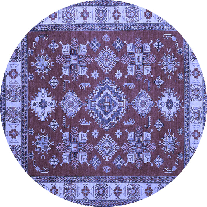 Round Machine Washable Geometric Blue Traditional Rug, wshtr387blu
