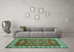 Machine Washable Geometric Turquoise Traditional Area Rugs in a Living Room,, wshtr387turq