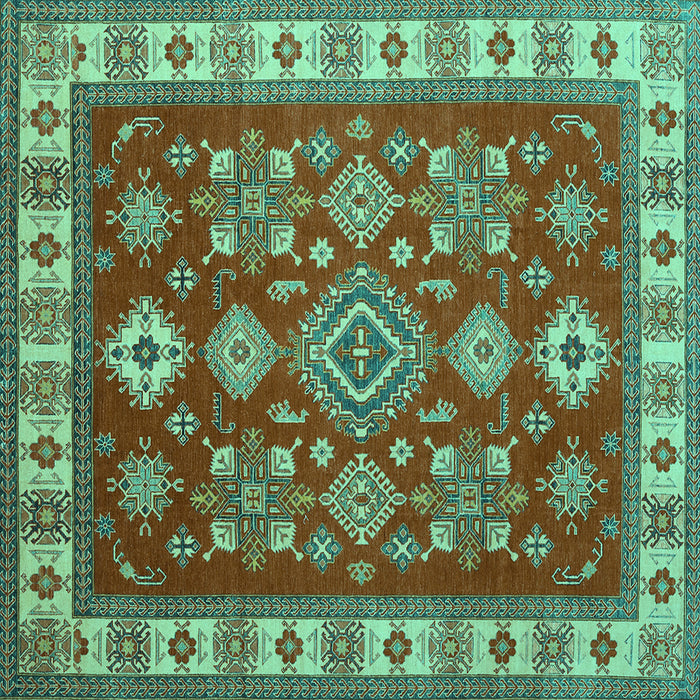 Square Machine Washable Geometric Turquoise Traditional Area Rugs, wshtr387turq