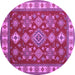 Round Machine Washable Geometric Purple Traditional Area Rugs, wshtr387pur