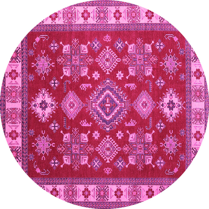 Round Machine Washable Geometric Pink Traditional Rug, wshtr387pnk