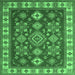 Square Machine Washable Geometric Emerald Green Traditional Area Rugs, wshtr387emgrn