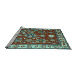 Sideview of Machine Washable Geometric Light Blue Traditional Rug, wshtr387lblu