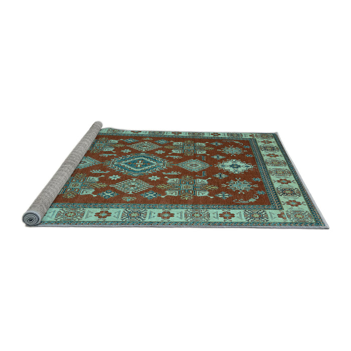 Sideview of Machine Washable Geometric Light Blue Traditional Rug, wshtr387lblu