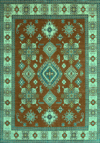 Geometric Turquoise Traditional Rug, tr387turq