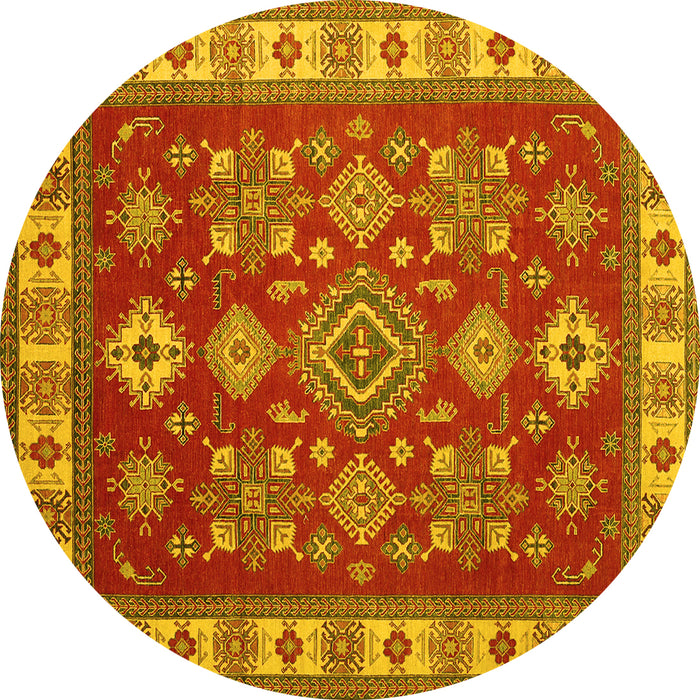 Round Machine Washable Geometric Yellow Traditional Rug, wshtr387yw
