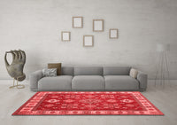 Machine Washable Geometric Red Traditional Rug, wshtr387red