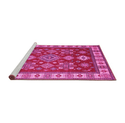 Sideview of Machine Washable Geometric Pink Traditional Rug, wshtr387pnk
