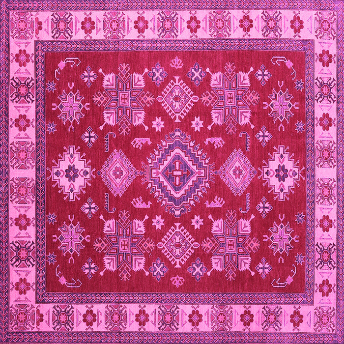 Square Machine Washable Geometric Pink Traditional Rug, wshtr387pnk
