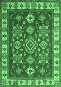 Geometric Emerald Green Traditional Rug, tr387emgrn