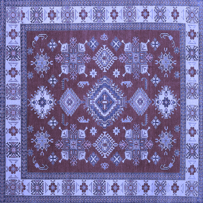 Square Machine Washable Geometric Blue Traditional Rug, wshtr387blu
