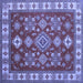 Square Machine Washable Geometric Blue Traditional Rug, wshtr387blu