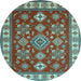 Round Machine Washable Geometric Light Blue Traditional Rug, wshtr387lblu