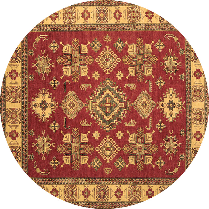 Round Machine Washable Geometric Brown Traditional Rug, wshtr387brn