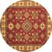 Round Machine Washable Geometric Brown Traditional Rug, wshtr387brn