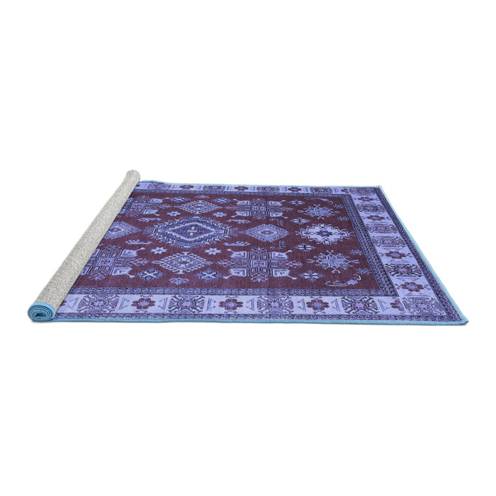 Sideview of Machine Washable Geometric Blue Traditional Rug, wshtr387blu
