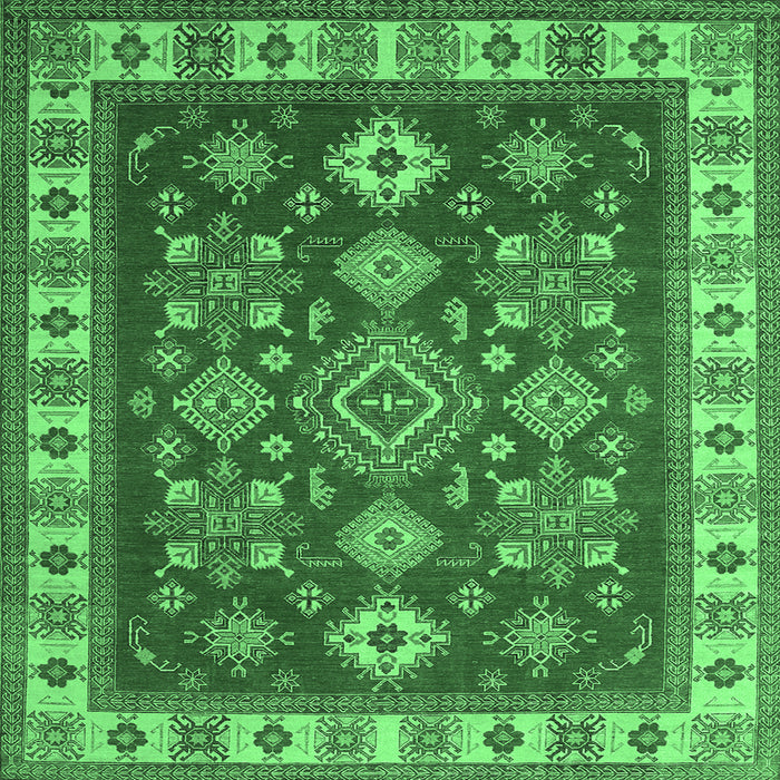 Square Geometric Emerald Green Traditional Rug, tr387emgrn