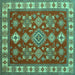 Square Geometric Turquoise Traditional Rug, tr387turq