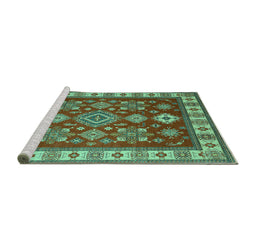 Sideview of Machine Washable Geometric Turquoise Traditional Area Rugs, wshtr387turq