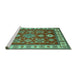 Sideview of Machine Washable Geometric Turquoise Traditional Area Rugs, wshtr387turq