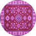 Round Geometric Purple Traditional Rug, tr387pur