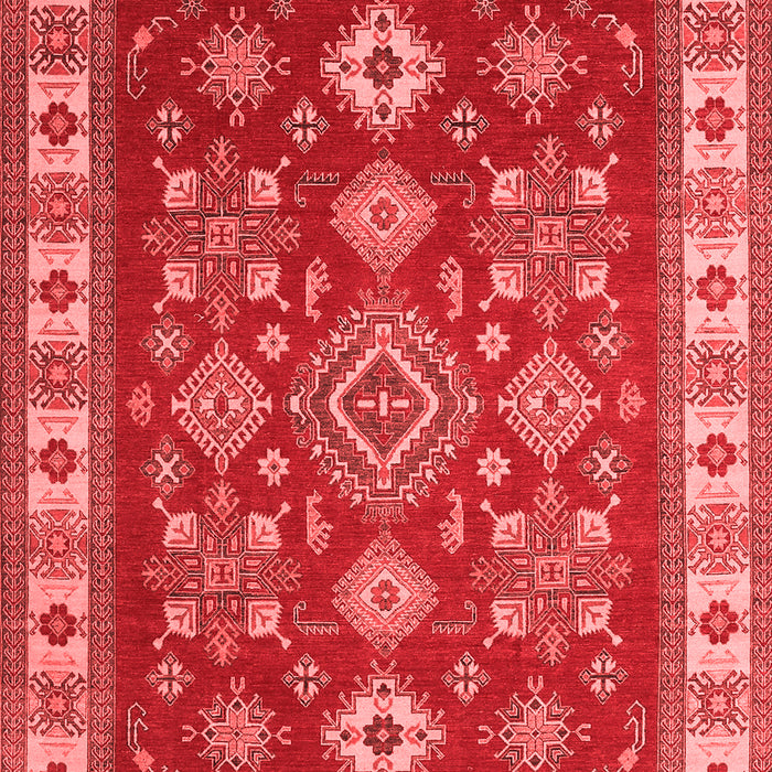 Machine Washable Geometric Red Traditional Rug, wshtr387red