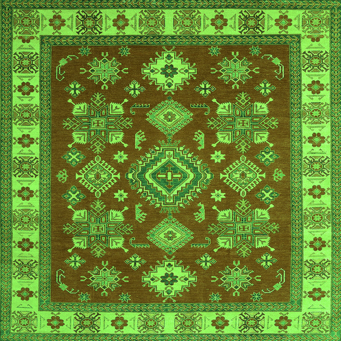 Round Machine Washable Geometric Green Traditional Area Rugs, wshtr387grn