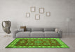 Machine Washable Geometric Green Traditional Area Rugs in a Living Room,, wshtr387grn