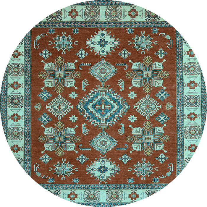 Round Geometric Light Blue Traditional Rug, tr387lblu