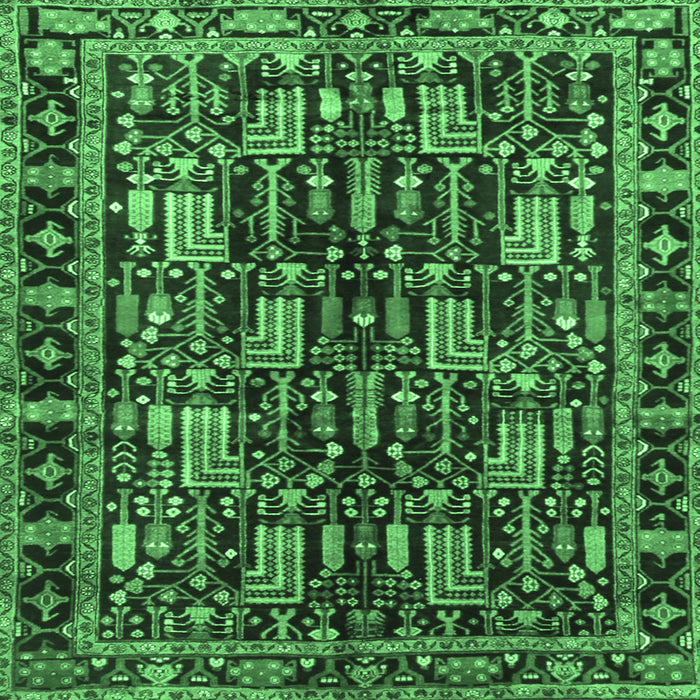 Square Machine Washable Persian Emerald Green Traditional Area Rugs, wshtr3880emgrn