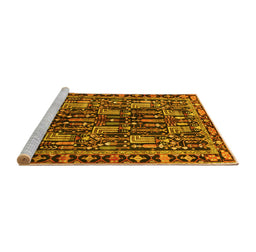 Sideview of Machine Washable Persian Yellow Traditional Rug, wshtr3880yw