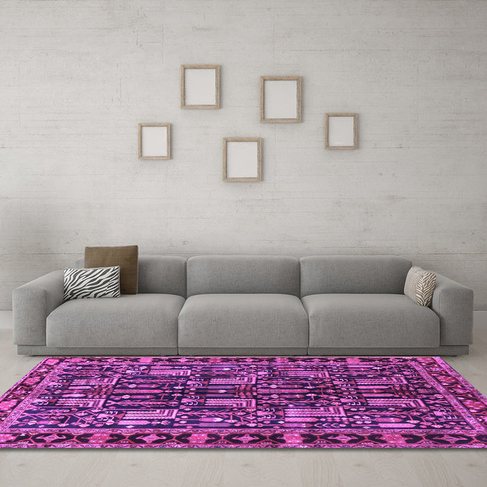 Machine Washable Persian Purple Traditional Area Rugs in a Living Room, wshtr3880pur