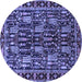 Round Machine Washable Persian Blue Traditional Rug, wshtr3880blu