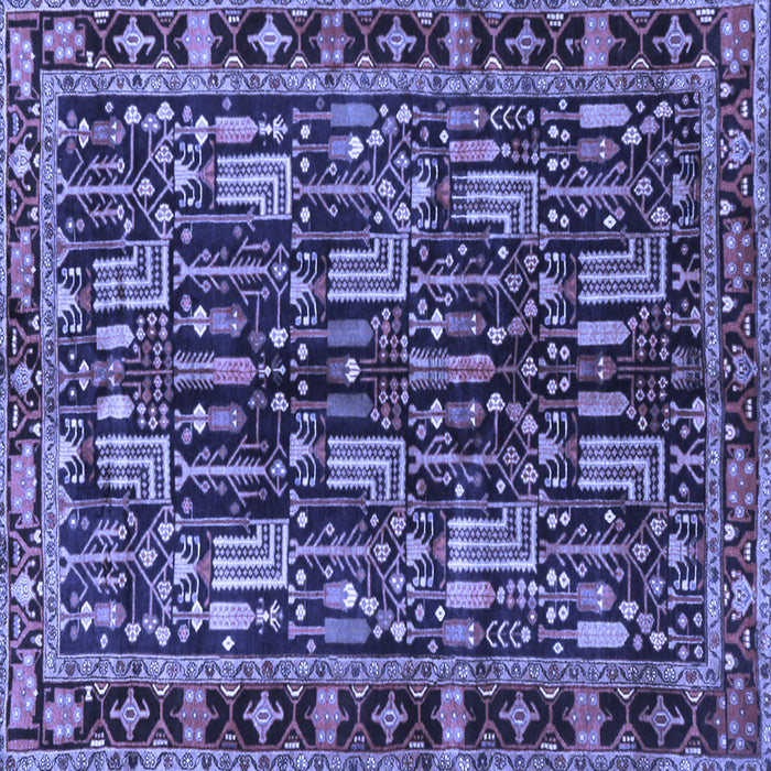 Square Machine Washable Persian Blue Traditional Rug, wshtr3880blu
