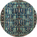 Round Machine Washable Persian Light Blue Traditional Rug, wshtr3880lblu