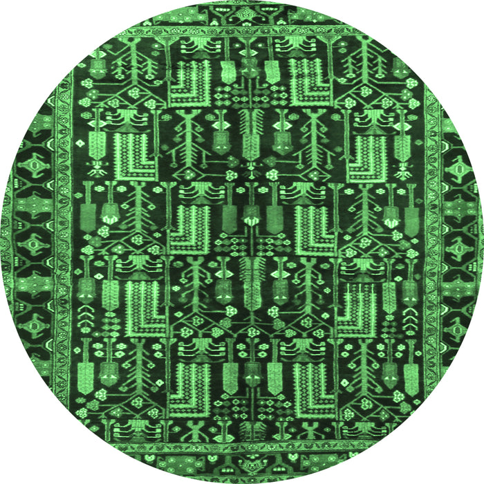 Round Machine Washable Persian Emerald Green Traditional Area Rugs, wshtr3880emgrn