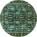 Round Machine Washable Persian Turquoise Traditional Area Rugs, wshtr3880turq