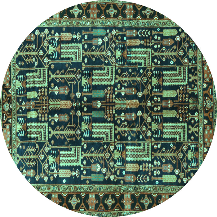 Round Persian Turquoise Traditional Rug, tr3880turq