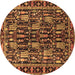 Round Persian Brown Traditional Rug, tr3880brn