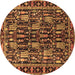 Round Machine Washable Persian Brown Traditional Rug, wshtr3880brn