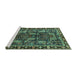 Sideview of Machine Washable Persian Turquoise Traditional Area Rugs, wshtr3880turq