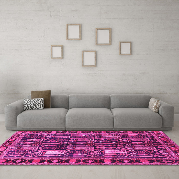 Machine Washable Persian Pink Traditional Rug in a Living Room, wshtr3880pnk