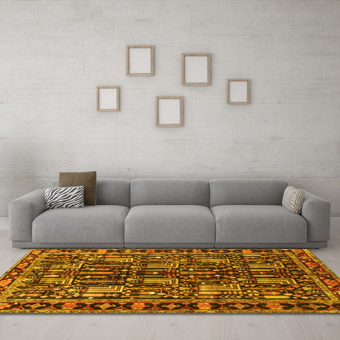 Machine Washable Persian Yellow Traditional Rug in a Living Room, wshtr3880yw